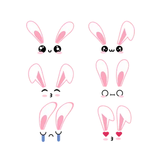 手绘卡通可爱表情兔耳朵发饰免扣元素可爱卡通兔子兔耳朵元素 