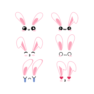 手绘卡通可爱表情兔耳朵发饰免扣元素可爱卡通兔子兔耳朵元素 