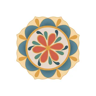 复古中式国潮风敦煌花纹装饰图案花卉藻井肌理圆形边框PSD素材