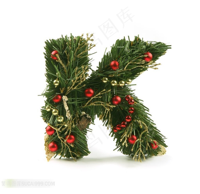 松枝与圣诞球组成的字母K
