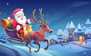 圣诞老人驯鹿拉雪橇卡通插画素材背景