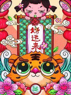 虎年中国风萌虎插画