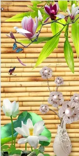 雕塑花瓶荷花背景墙