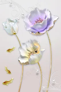 高清水彩花卉鱼装饰画