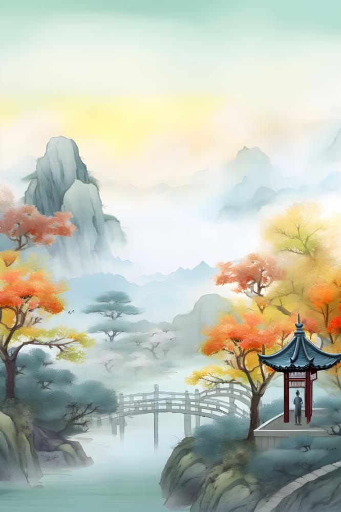 国风庭院简约清新阳光背景(2400x3600)