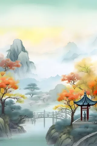 国风庭院简约清新阳光背景