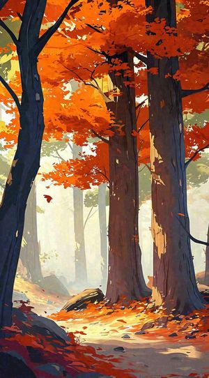 秋天红色秋叶树落叶温馨自然风景，立秋手绘插画