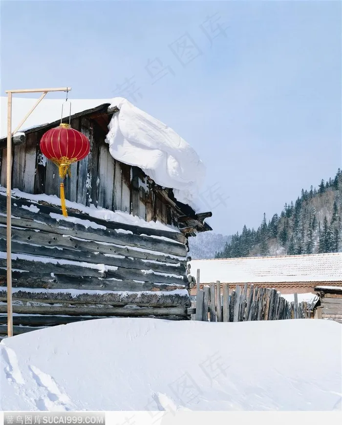 冬日美景-房屋旁的美丽雪景