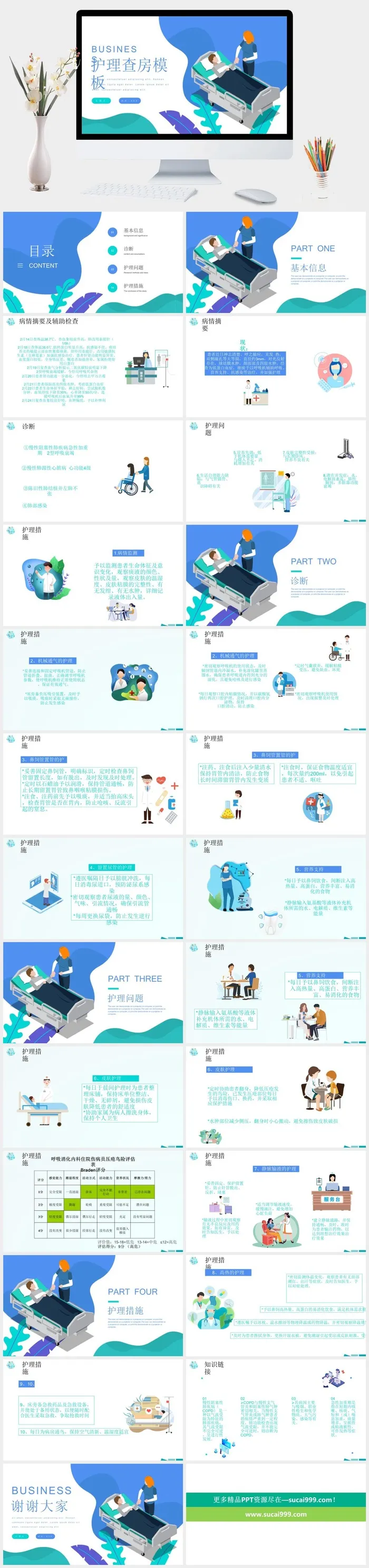 医院病房护理查房PPT模板