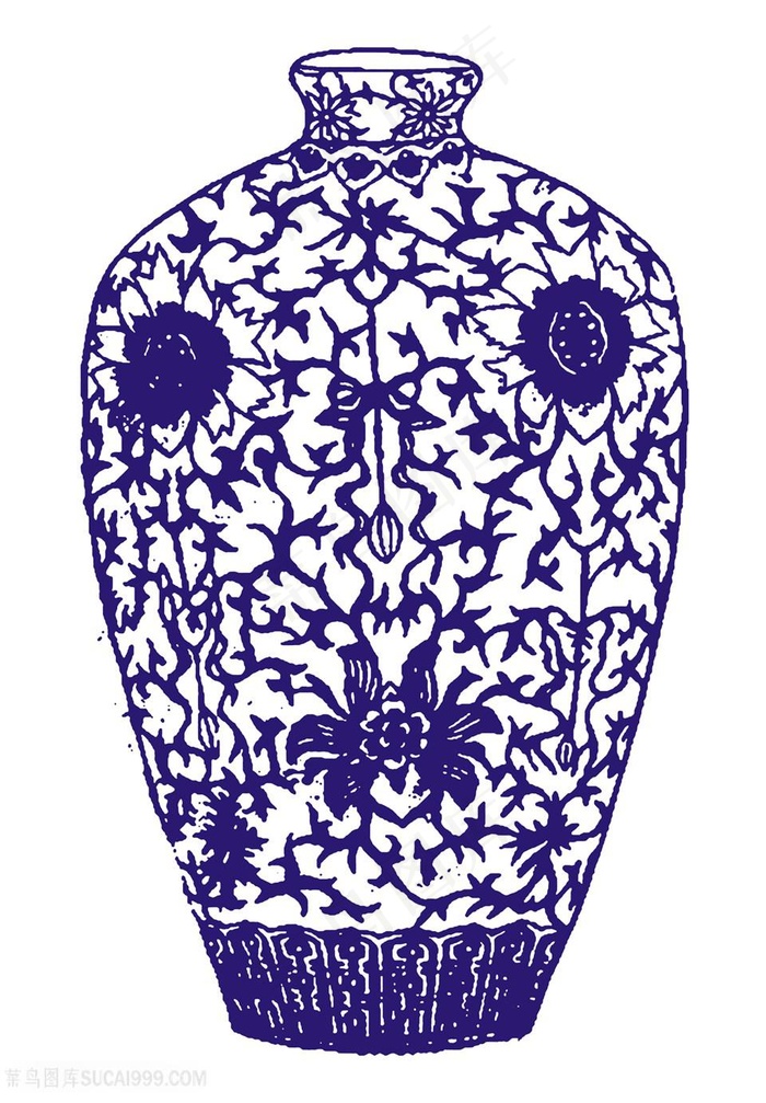 墨蓝色植物纹路瓷器国粹青花瓷中国风图片