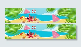 夏日海边卡通P横幅SD素材