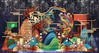 新中式国潮古风意境婚礼迎宾区效果图