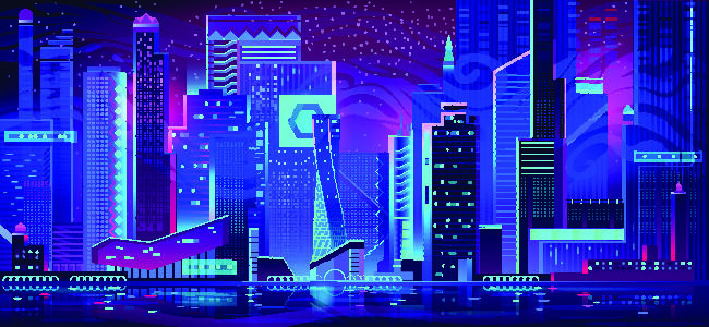 时尚潮流赛博朋克元宇宙虚拟城市夜景Banner海报背景AI矢量图素材eps,ai矢量模版下载