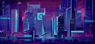 时尚潮流赛博朋克元宇宙虚拟城市夜景Banner海报背景AI矢量图素材