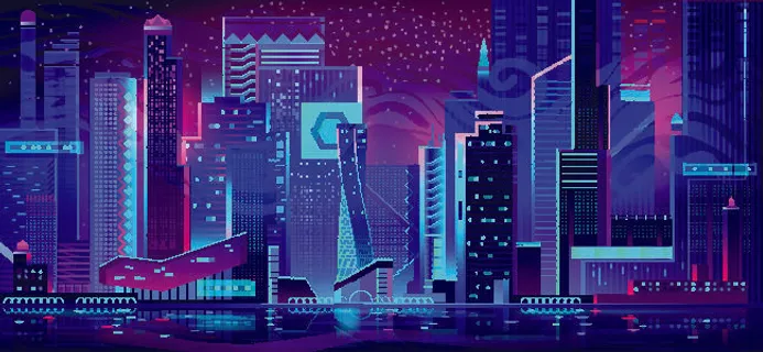 时尚潮流赛博朋克元宇宙虚拟城市夜景Banner海报背景AI矢量图素材 时尚潮流赛博朋克元宇宙虚拟城市夜景Banner海报背景AI矢量图素材