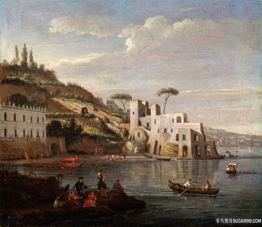 水上建筑油画风景画