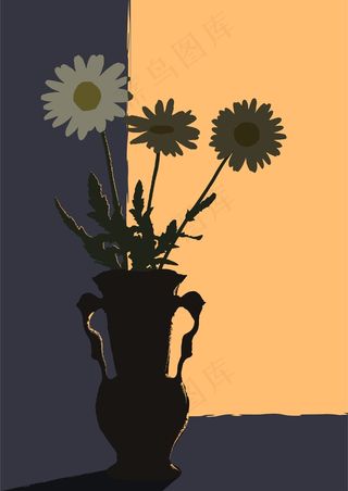 橘调阴影花卉 花瓶