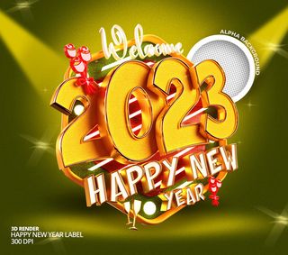 2023数字新年快乐绿黄色背景