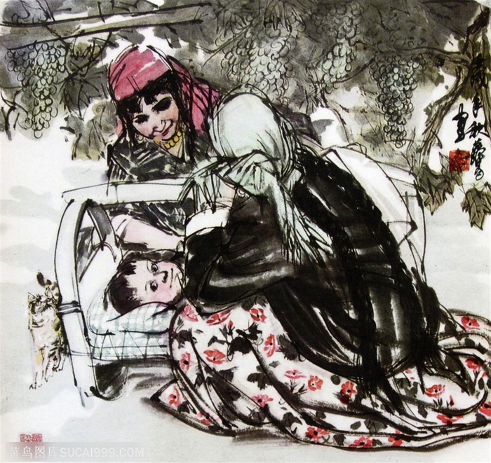 国画名家作品-黄胄的摇篮曲