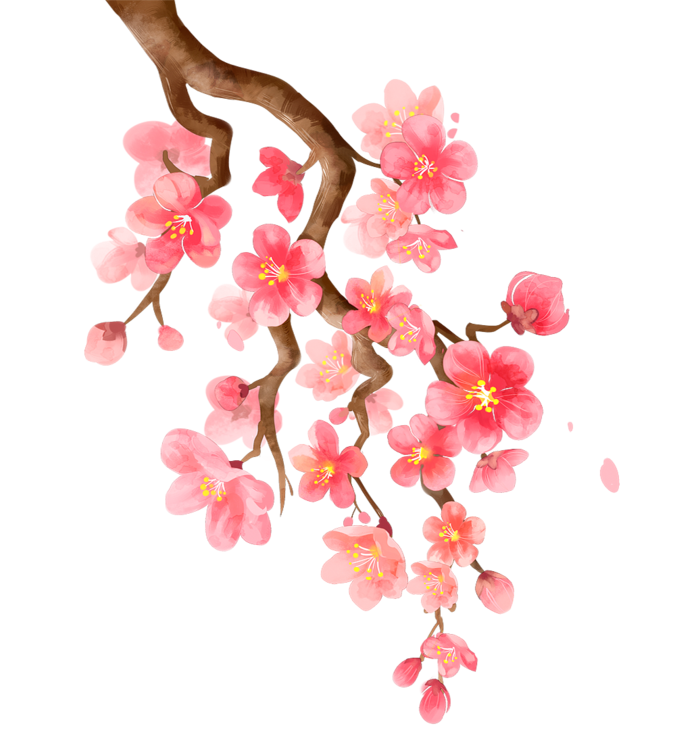 免抠粉色花朵花枝素材