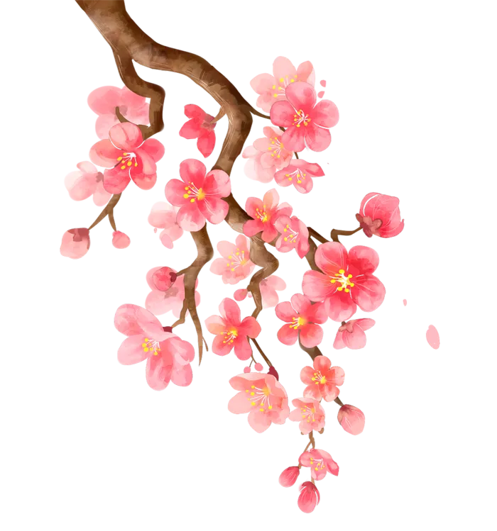 免抠粉色花朵花枝素材
