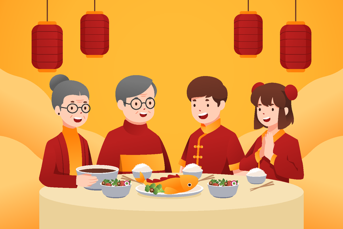 新年虎年中国风人物插画