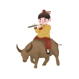 清明清明节卡通牧童吹笛
