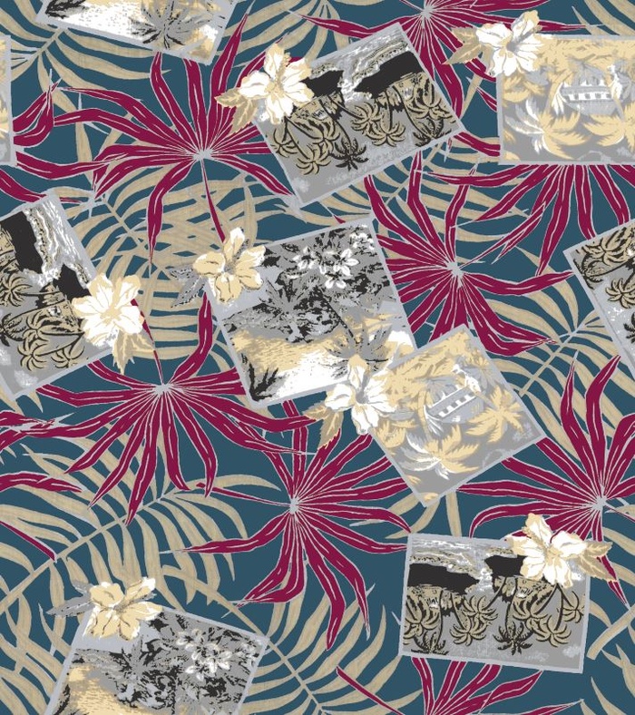 数码印花  热带花 椰树