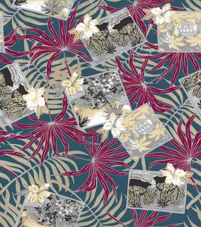 数码印花  热带花 椰树