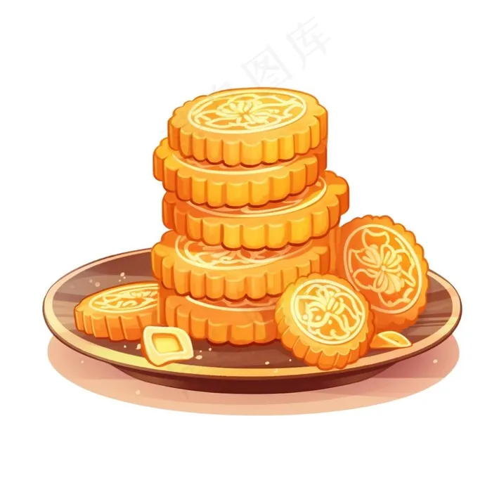 中秋月饼美食插画免抠(1024x1024)