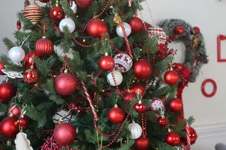 圣诞节圣诞树装饰挂件红色圣诞球特写近景(30)