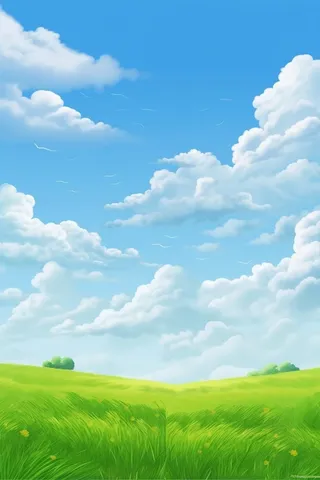 春天的蓝天白云草原很美背景图