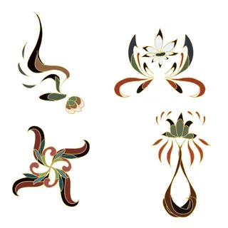 复古中国风国潮敦煌花纹花草插画手绘装饰小元素PSD素材