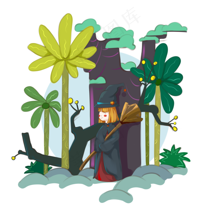 卡通万圣节手绘人物可爱小女孩