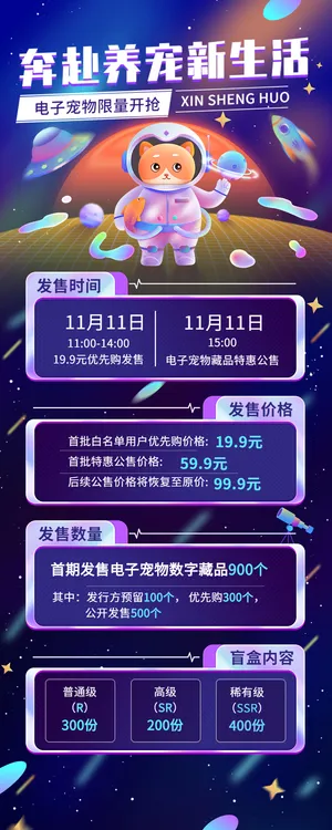 数字宠物盲盒促销预售活动长图