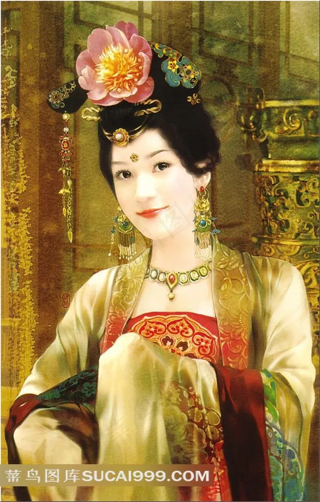 德珍手绘戴花发簪轻舞的古典美人