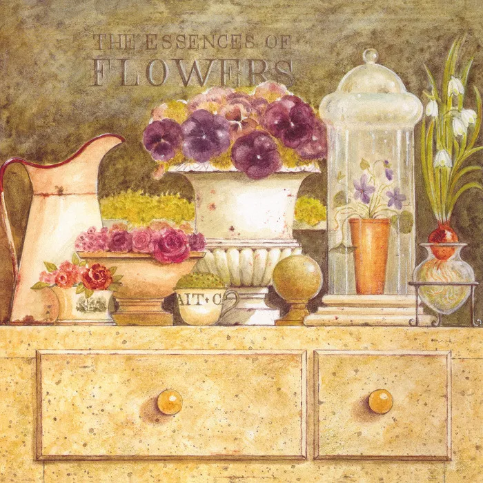 柜子花卉茶壶艺术油画