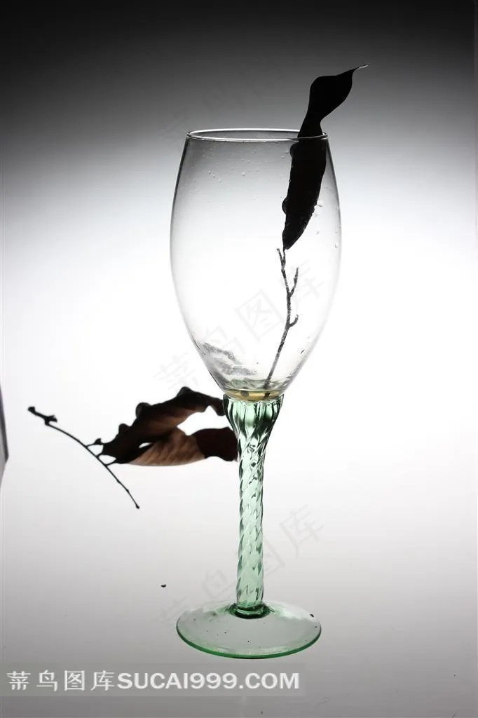 放着枯叶的透明玻璃酒杯和枯叶