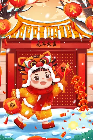 虎年中国风萌虎插画