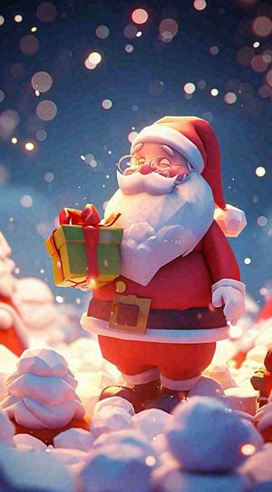 欢乐圣诞节卡通圣诞老人冬天雪花，礼物节日