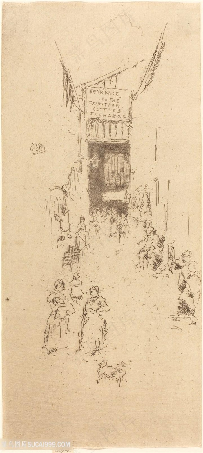 惠斯勒素描街道建筑