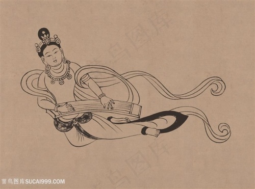 莫高窟敦煌壁画线描人物稿绘画图片