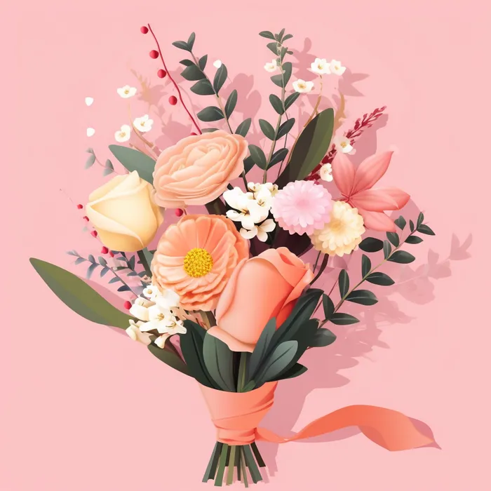 花束鲜花粉色背景卡通插画素材 (3072x3072)