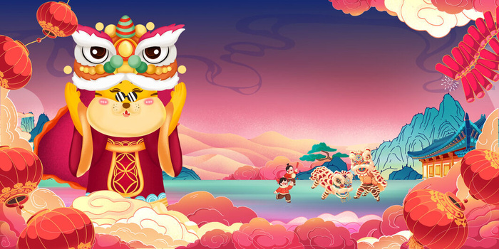 红色喜庆2022虎年春节新年元宵节海报背景展板模板设计素材图