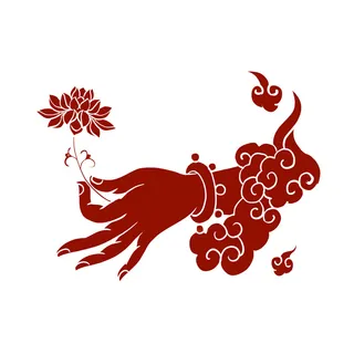 禅意佛手拈花指莲花佛珠敦煌文化线描稿国潮风元素设计模板素材