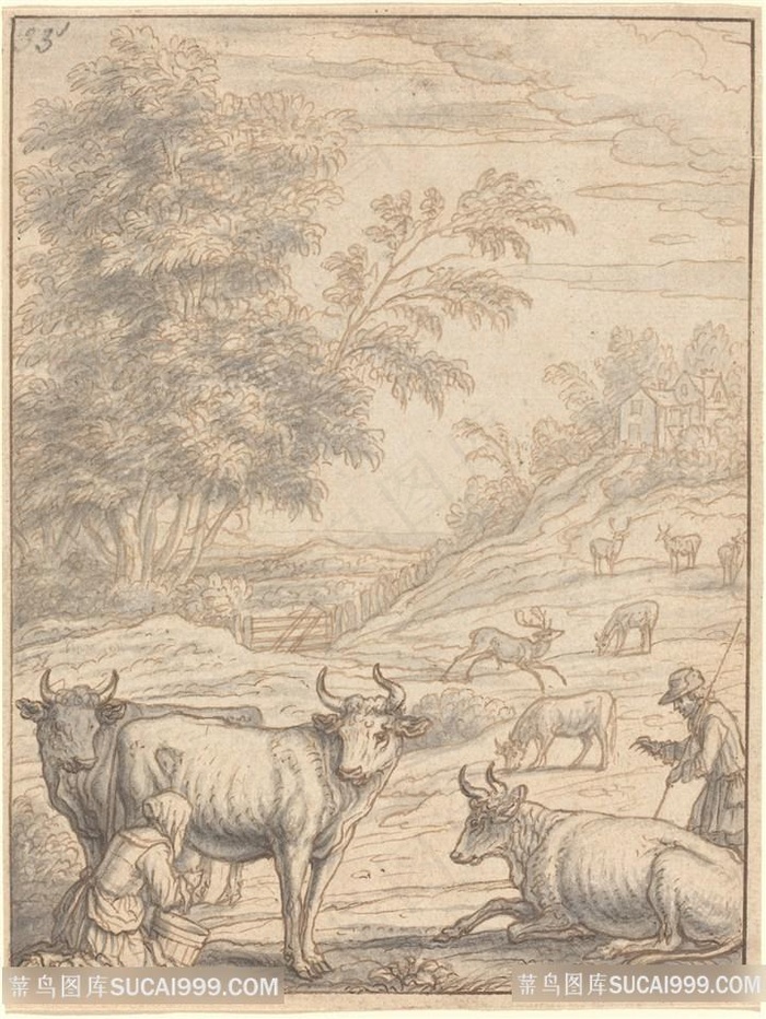 山羊唯美风景画装饰画