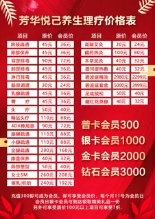 美容养生价格表
