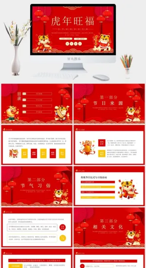 虎年新年年终工作总结PPT预览图