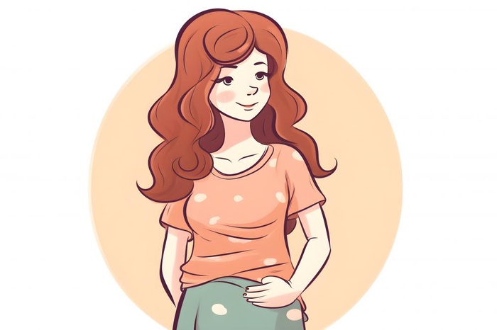 微胖女孩手绘插画海报素材背景