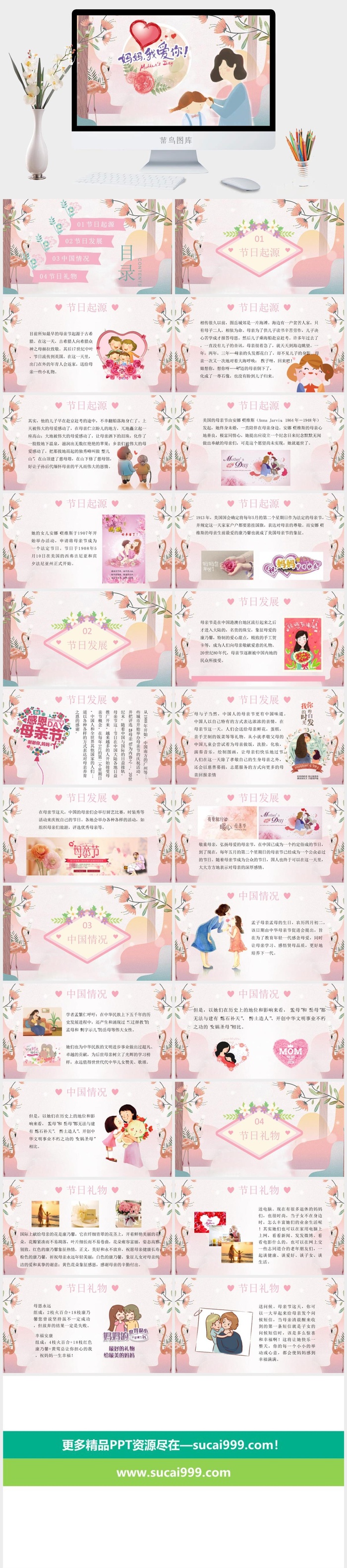 妈妈我爱你母亲节节日起源PPT模板